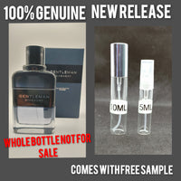 Givenchy Gentleman Eau De Toillete Intense Samples. Comes with Free Sample and travel bag